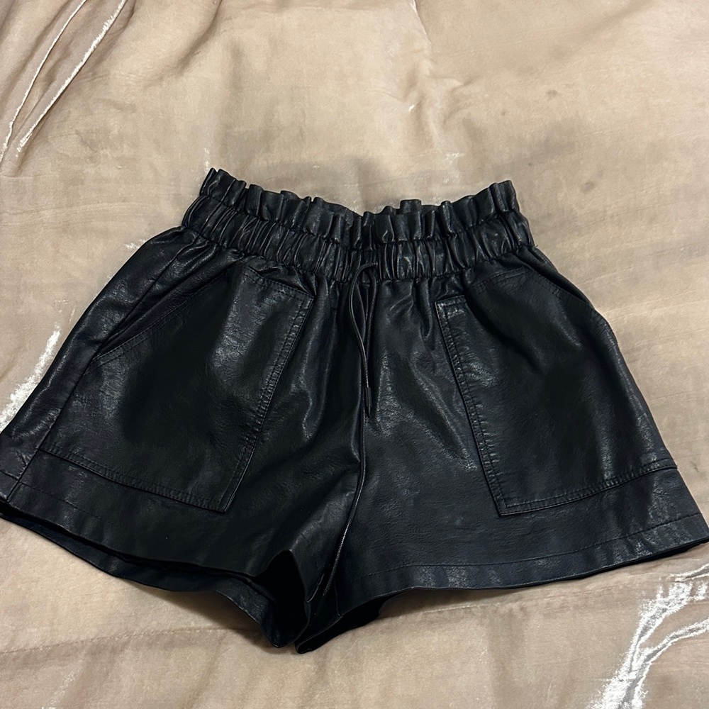 Black Leather Women Shorts